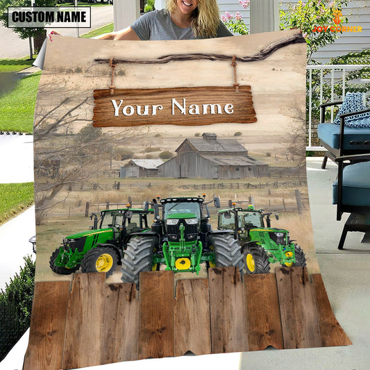 Joycorners Personalized Name Tractor Wooden Pattern Blanket