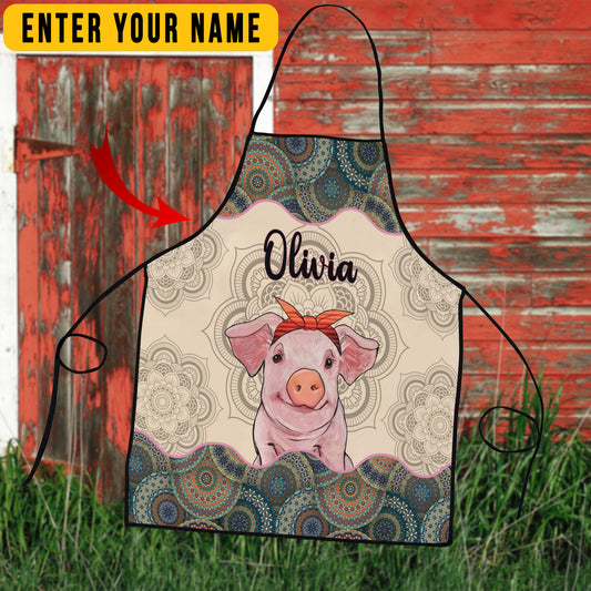 Joycorners Personalized Name Mandala Pattern Pig All Over Printed 3D Apron