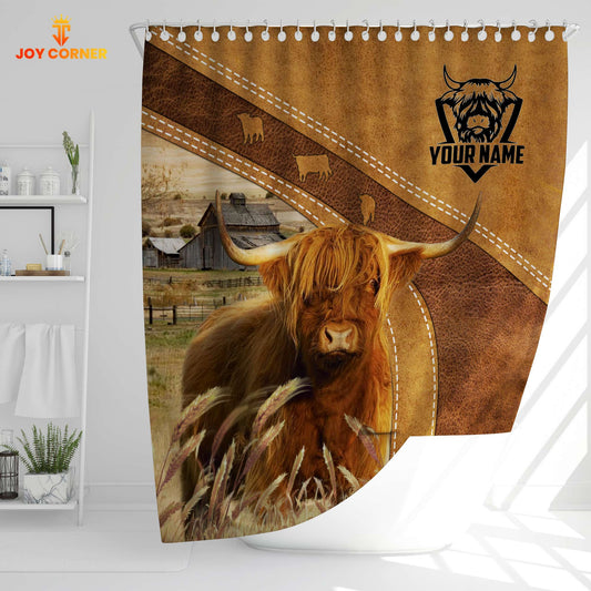 Joycorners Custom Name Highland Cattle Pattern Shower Curtain