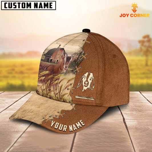 Joycorners Goat Custom Name Brown Leather Pattern Cap