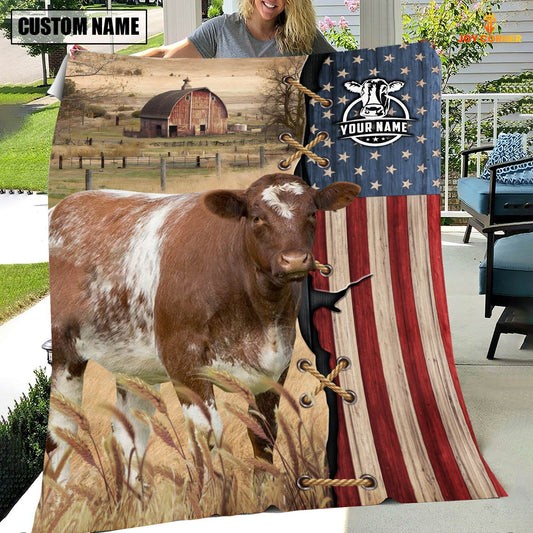 Joycorners Personalized Name Shorthorn Flag Vintage Blanket