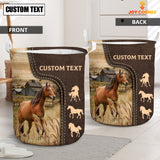 Joycorners Horse Custom Name Leather Pattern Laundry Basket