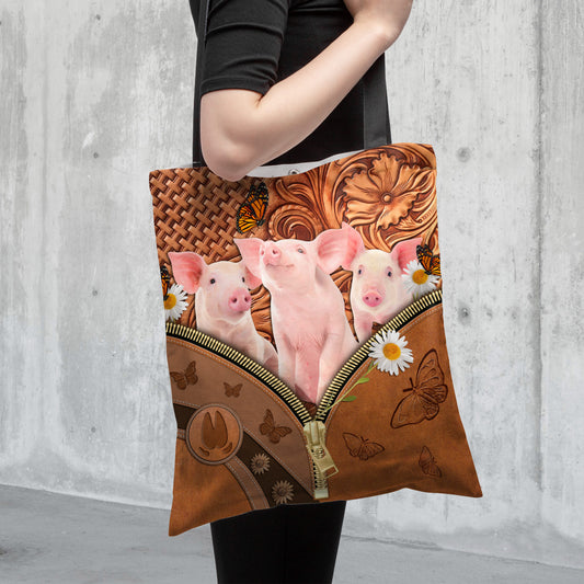 Joycorners Pig Daisy Flower and Butterfly All Over Printed 3D Tote Bag