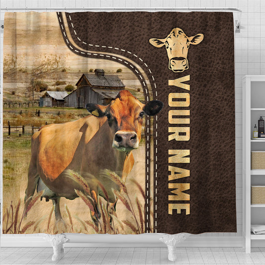 Joycorners Jersey Leather Pattern Custom Name Shower Curtain