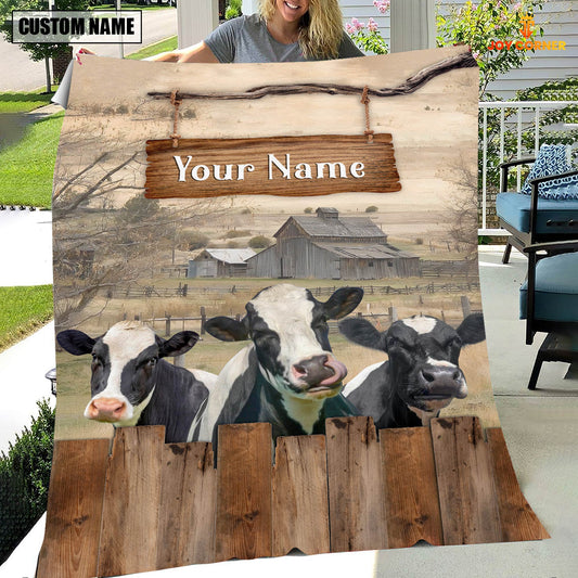 Joycorners Personalized Name Holstein Wooden Pattern Blanket