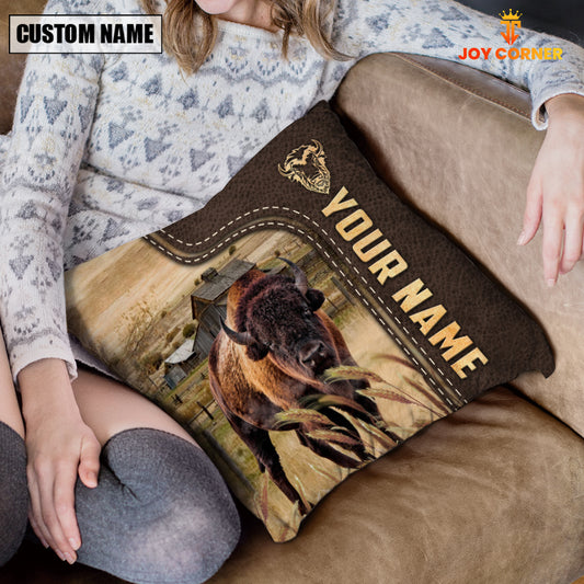 Joycorners Bison Custom Name Leather Pattern Pillow Case