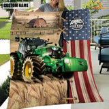 Joycorners Personalized Name Farm Tractor Flag Vintage Blanket