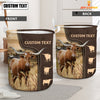 Joycorners Texas Longhorn Custom Name Leather Pattern Laundry Basket