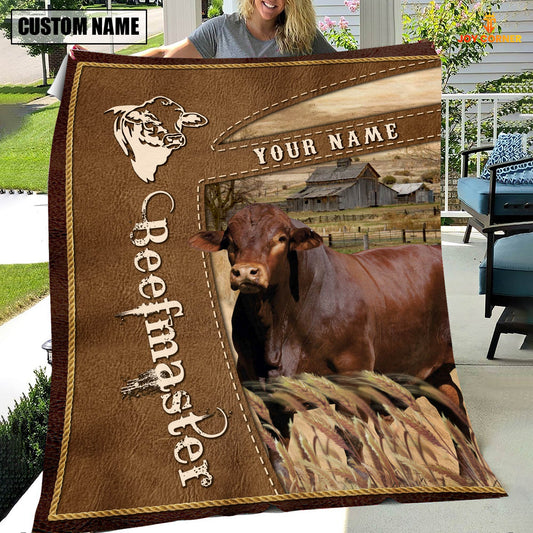 Joycorners Personalized Name Beefmaster Farm Leather Brown Blanket