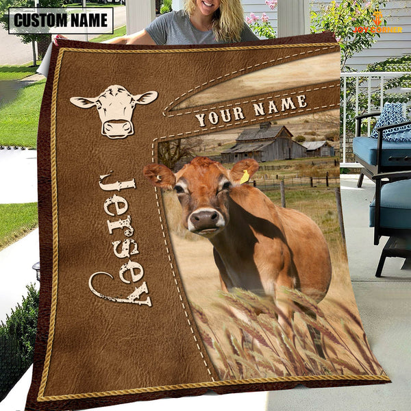 Joycorners Personalized Name Jersey Farm Leather Brown Blanket