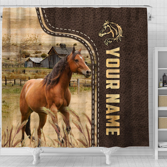 Joycorners Horse Leather Pattern Custom Name Shower Curtain