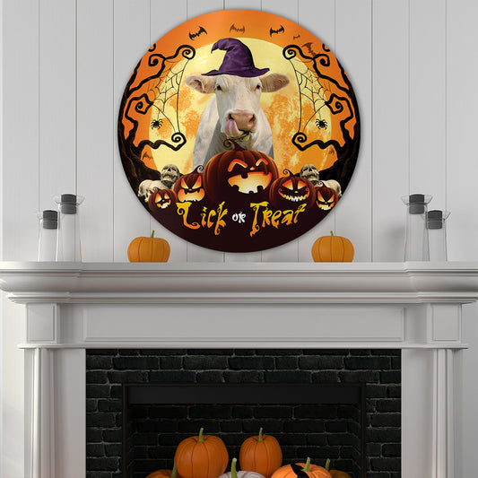 Joycorners Halloween Charolais Cattle All Printed 3D Round Metal Sign