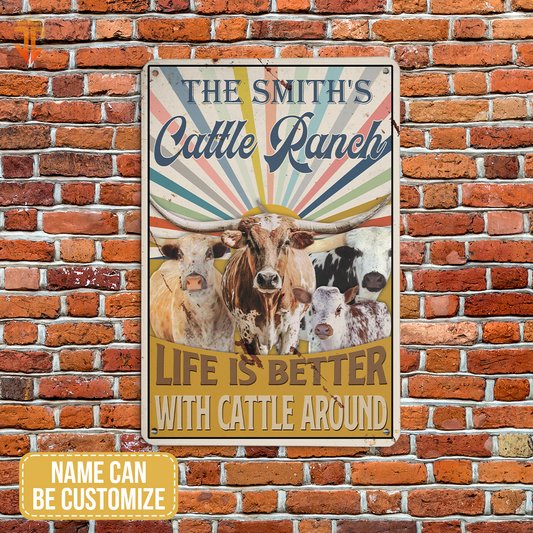 Joycorners Personalized TX Longhorn Life is better with cattle around All Printed 3D Metal Sign