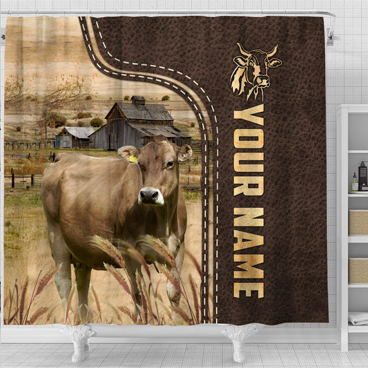 Joycorners Brown Swiss Leather Pattern Custom Name Shower Curtain