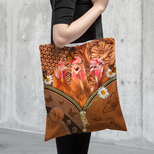 Joycorners Chicken Daisy Flower and Butterfly All Over Printed 3D Tote Bag