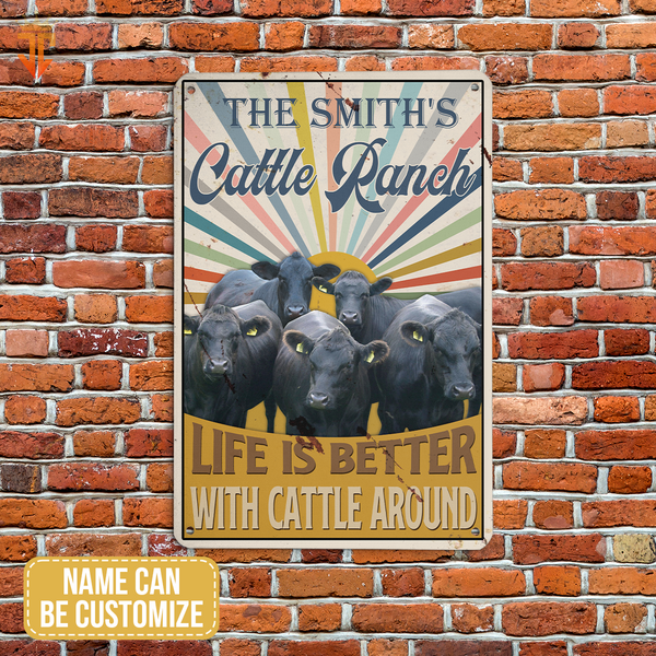 Joycorners Personalized Black Angus Life is better with cattle around All Printed 3D Metal Sign