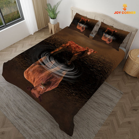 JoyCorners Red Angus Mother And Child 3D Bedding Set