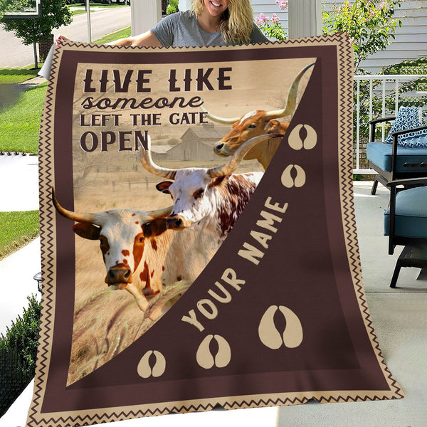 Joycorners Personalized Texas Longhorn Live Like Someone Left The Gate Open Blanket