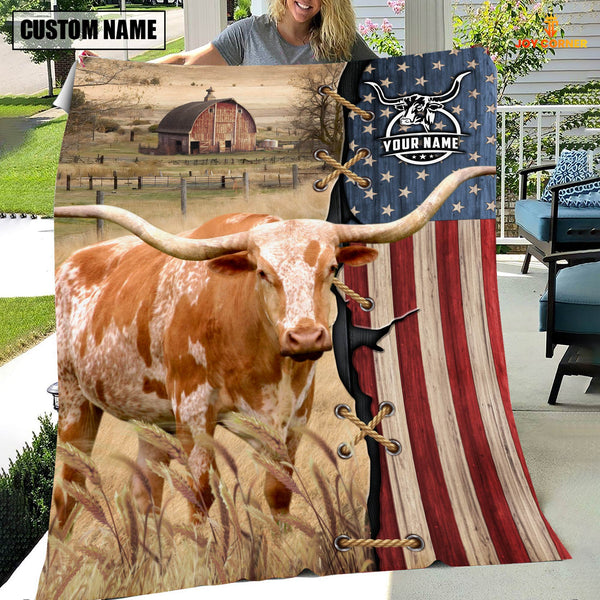 Joycorners Personalized Name Texas Longhorn Flag Vintage Blanket
