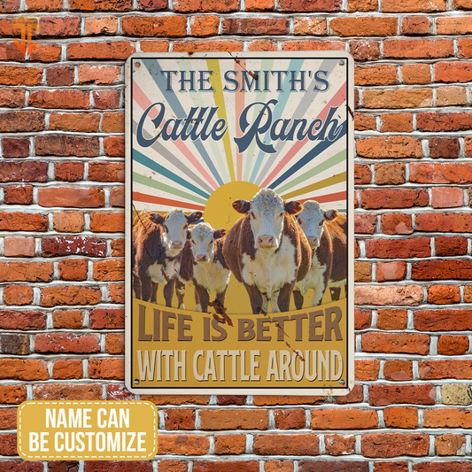 Joycorners Personalized Hereford Life is better with cattle around All Printed 3D Metal Sign