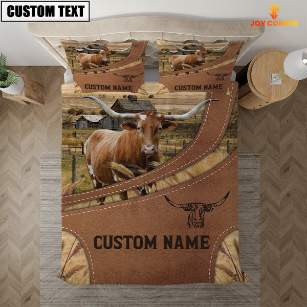 Joycorners Custom Name Texas Longhorn On Farm Bedding Set