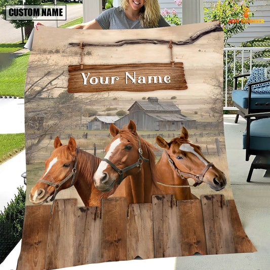 Joycorners Personalized Name Horse Wooden Pattern Blanket