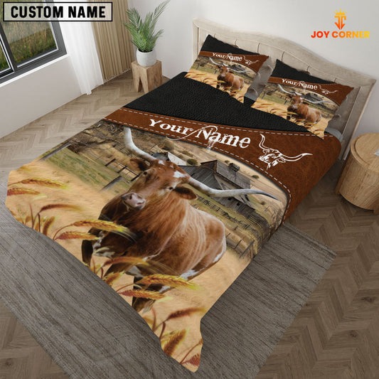 JoyCorners Texas Longhorn On The Field Customized Name 3D Bedding Set