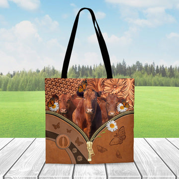 Joycorners Red Angus Daisy Flower and Butterfly All Over Printed 3D Tote Bag