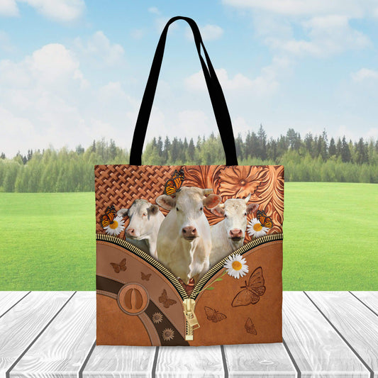 Joycorners Charolais Daisy Flower and Butterfly All Over Printed 3D Tote Bag