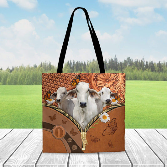 Joycorners White Brahman Daisy Flower and Butterfly All Over Printed 3D Tote Bag