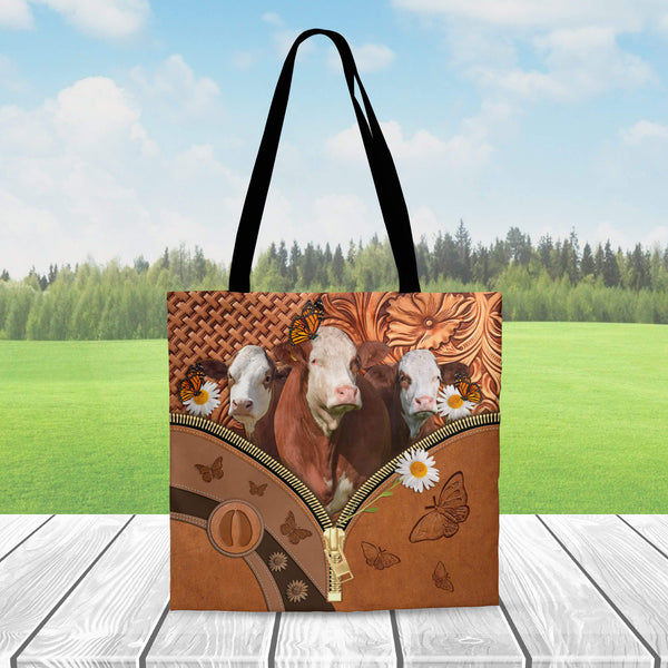 Joycorners Simmental Daisy Flower and Butterfly All Over Printed 3D Tote Bag