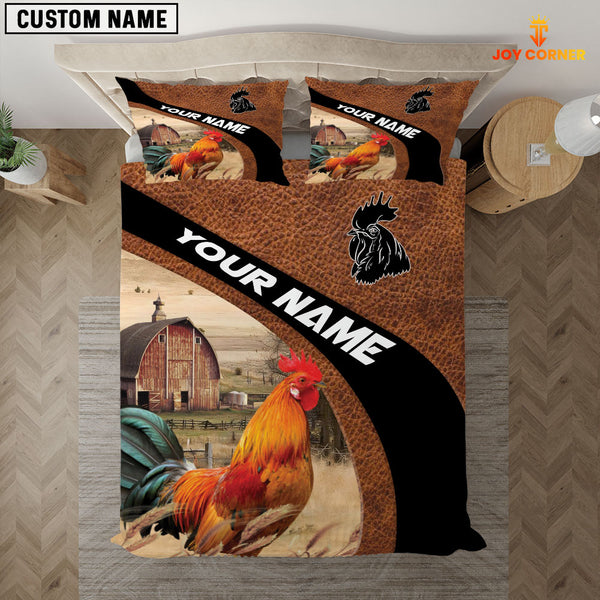 Joycorners Rooster On The Farm Customized Name Red Barn Bedding Set
