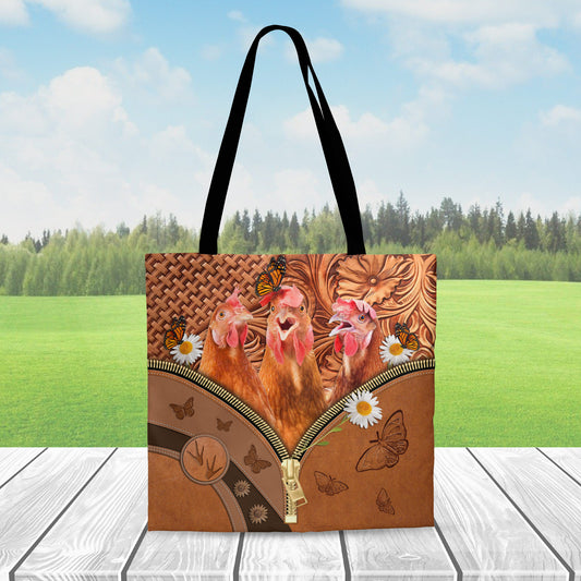 Joycorners Chicken Daisy Flower and Butterfly All Over Printed 3D Tote Bag