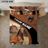 Joycorners Horse On The Farm Customized Name Red Barn Bedding Set