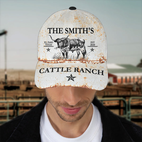Joycorners Custom Text TX- Longhorn Cattle Ranch All Printed 3D Cap