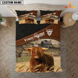 JoyCorners Highland Cattle On The Field Customized Name 3D Bedding Set