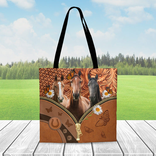 Joycorners Horse Daisy Flower and Butterfly All Over Printed 3D Tote Bag