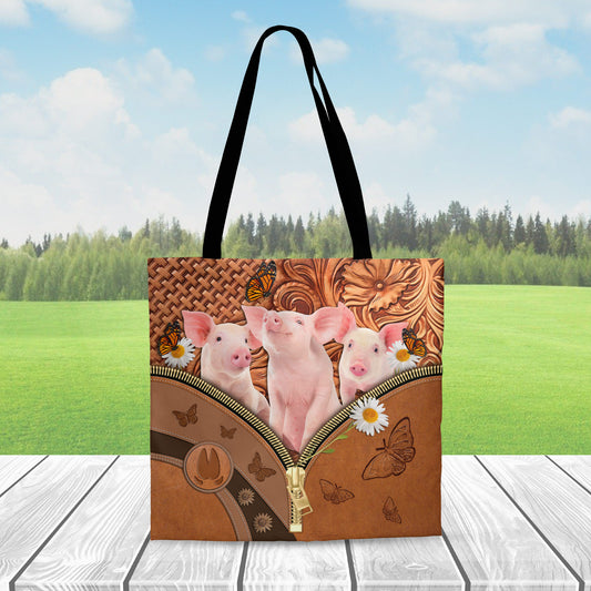 Joycorners Pig Daisy Flower and Butterfly All Over Printed 3D Tote Bag