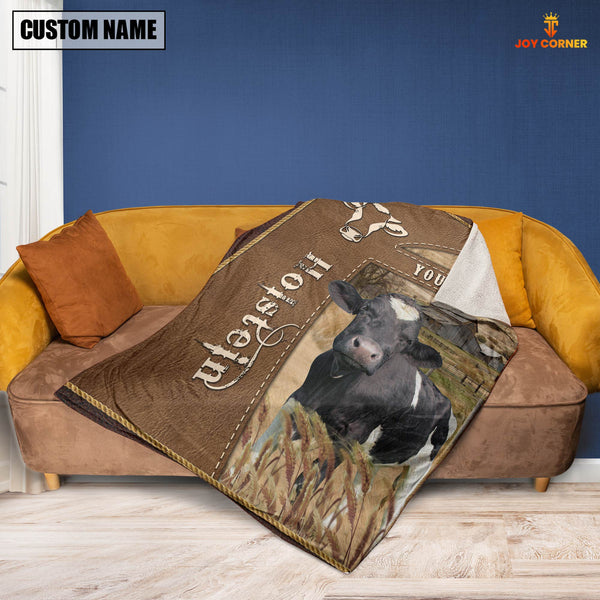 Joycorners Personalized Name Holstein Farm Leather Brown Blanket