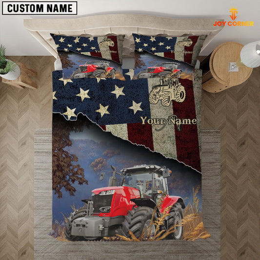 JoyCorners Red Tractor America Customized Name 3D Bedding Set