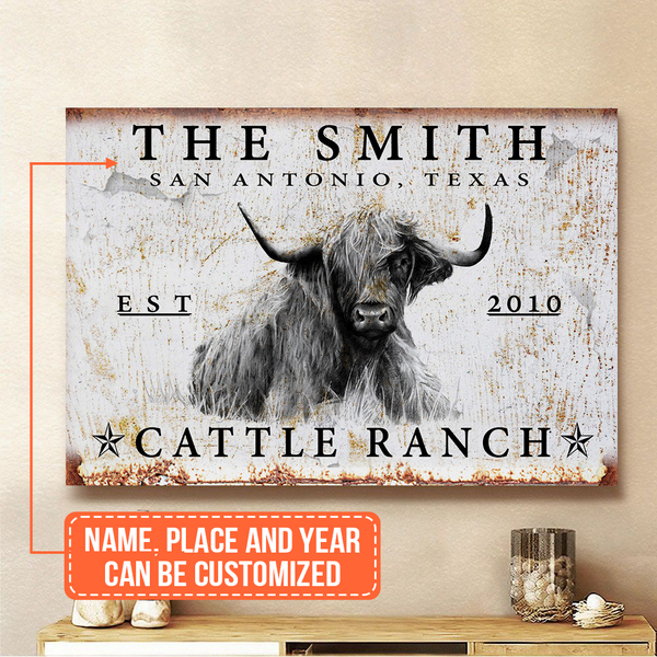 Joycorners Personalized Highland Cattle Ranch Canvas