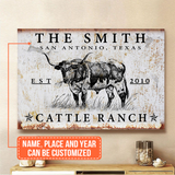 Joycorners Personalized TX Longhorn Cattle Ranch Canvas