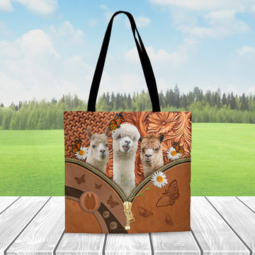 Joycorners Alpaca Daisy Flower and Butterfly All Over Printed 3D Tote Bag
