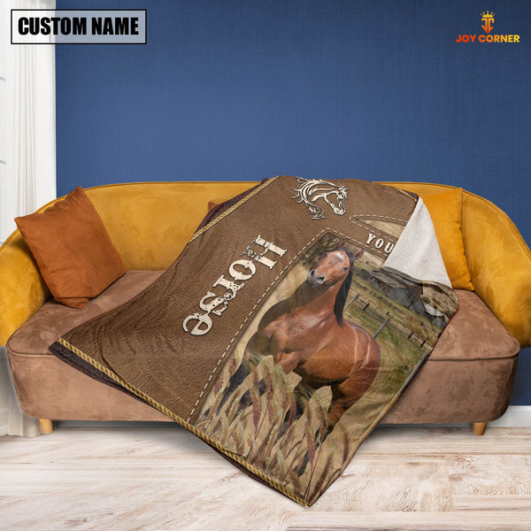 Joycorners Personalized Name Horse Farm Leather Brown Blanket