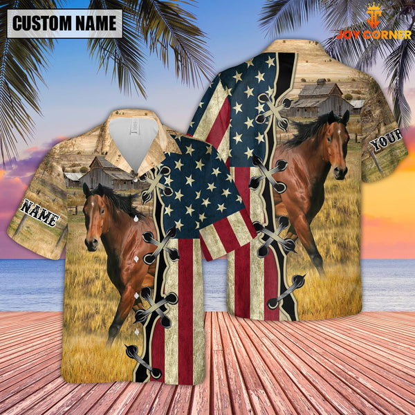 Joycorners Custom Name Horse American Flag 3D Shirt