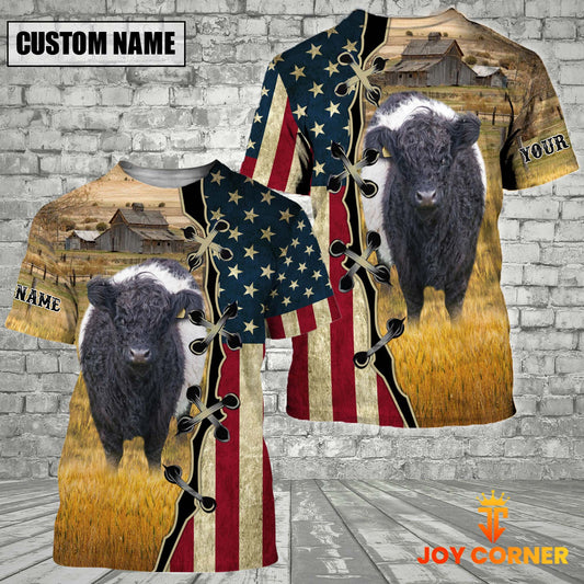 Joycorners Belted Galloway On Farms Custom Name American Flag 3D Shirt