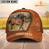 Joycorners Horse Customized Name Brown Leather Pattern Cap