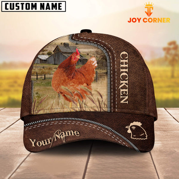 Joycorners Chicken Customized Name Leather Pattern Cap