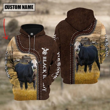 Joycorners Black Baldy Farming Leather Pattern Personalized 3D Hoodie