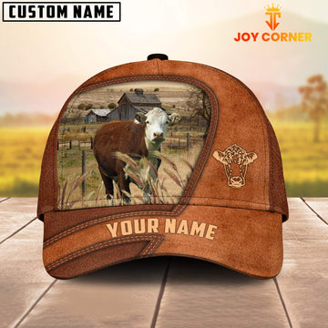 Joycorners Hereford Customized Name Brown Leather Pattern Cap